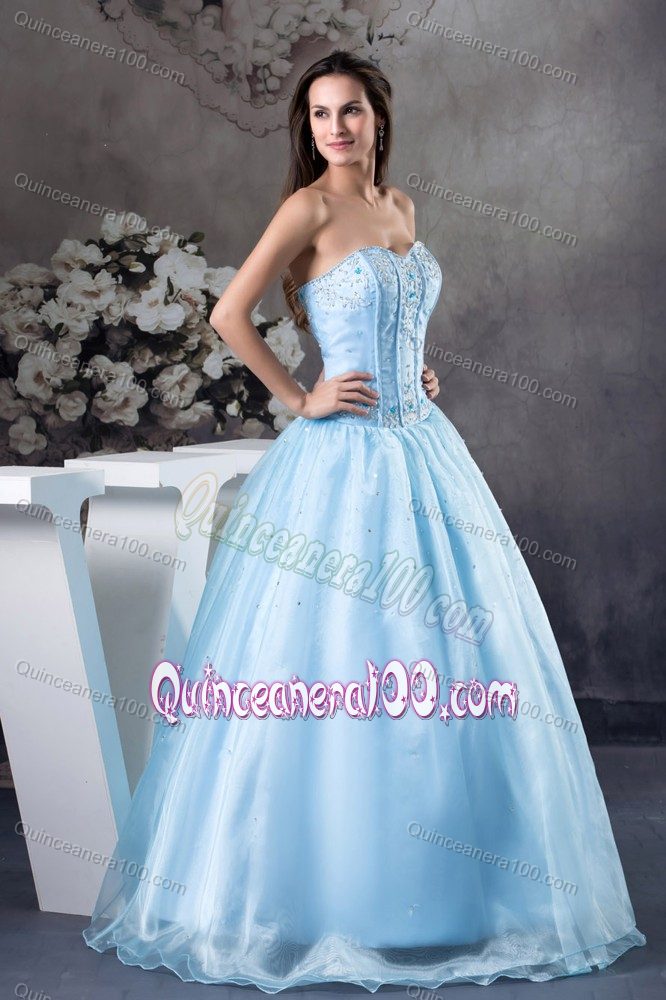 a-Line Light Blue Strapless Beading Dresses for 15 Custom Made