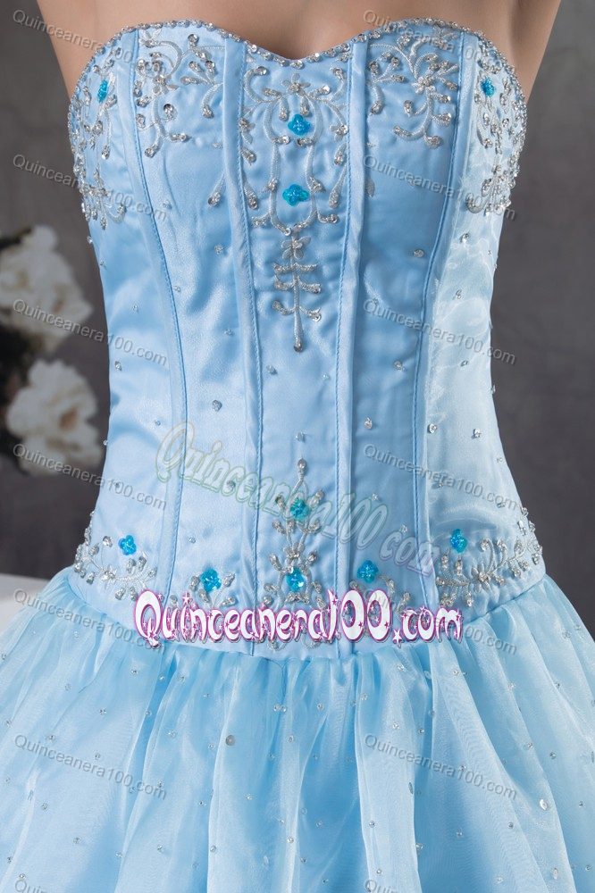 a-Line Light Blue Strapless Beading Dresses for 15 Custom Made