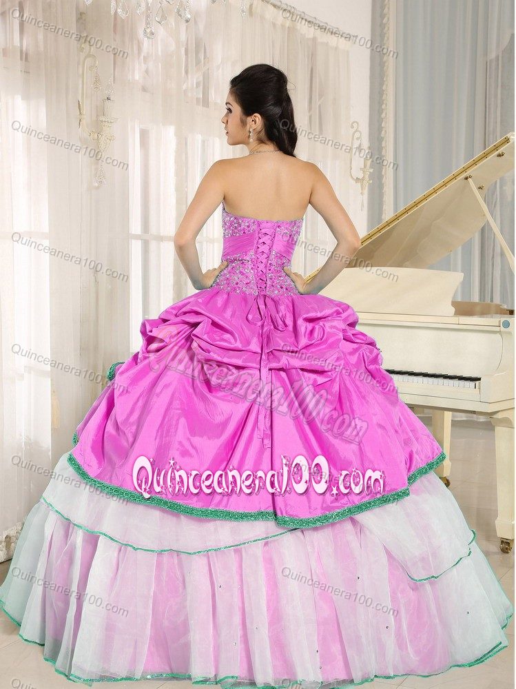 Lovely Hot Pink and White Sweet 16 Dress with Rhinestones