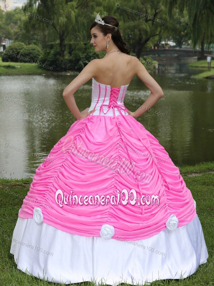 Rose Pink and White Appliqued Ruffled Quinceanera Dresses