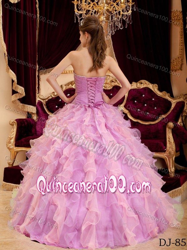 Beaded Organza Dress for Quinceanera with Ruches and Ruffles
