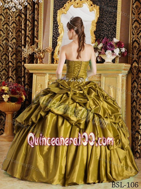 Ball Gown Taffeta Pick-ups Quinceanera Dresses with Ruches