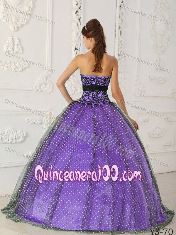 Fashionable Design Black and Purple Quinceanera Dress with Dotted tulle