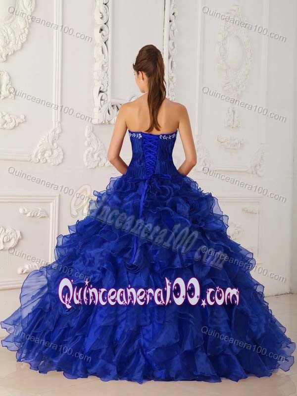 Exquisite Embroidery Royal Blue Ball Gown Dresses For a Quinceanera