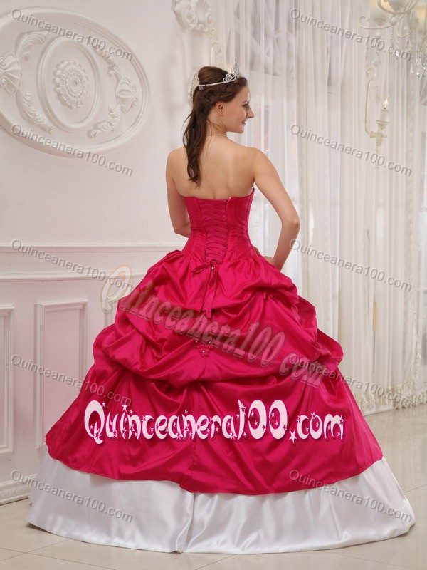 Beading and Pick-ups Quinceanera Dress in Hot Pink and White