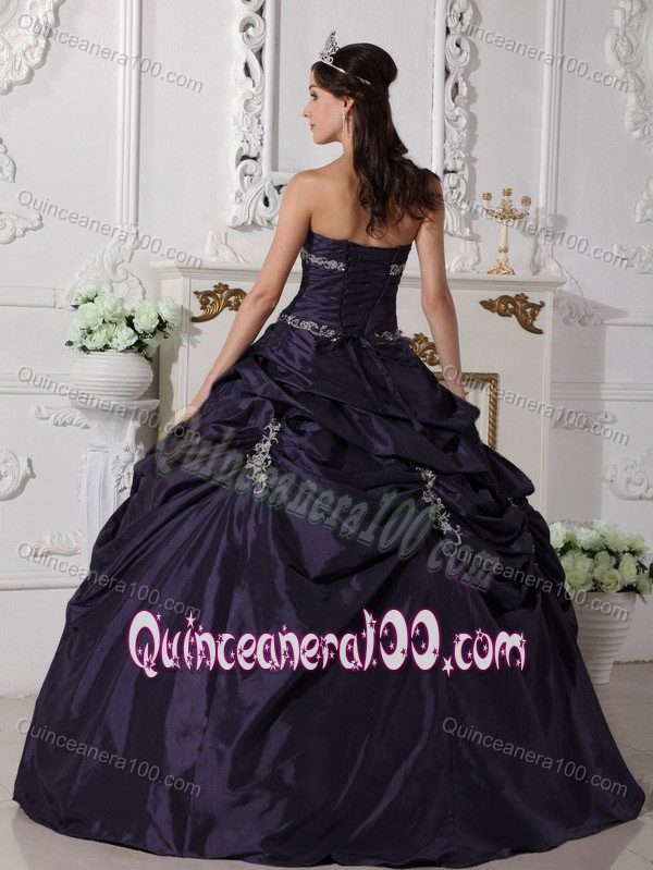 Dark Purple Quinceanera Dress with Appliques in Taffeta
