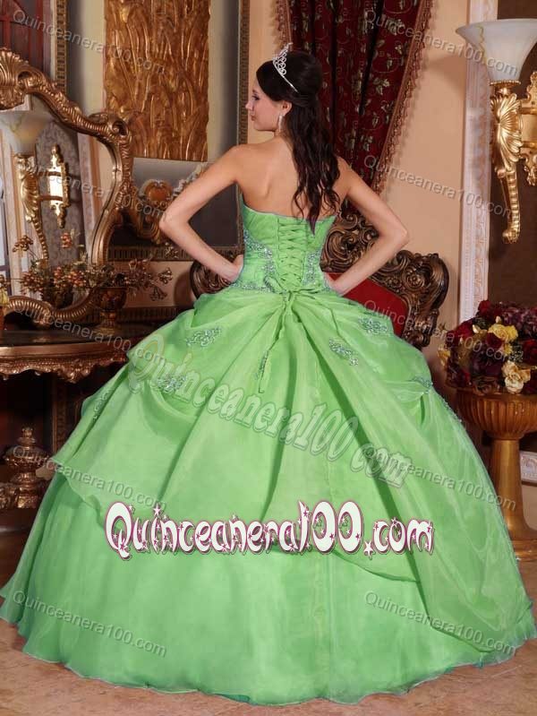 Exquisite Organza Strapless Beaded Green Quinceaneras Dress