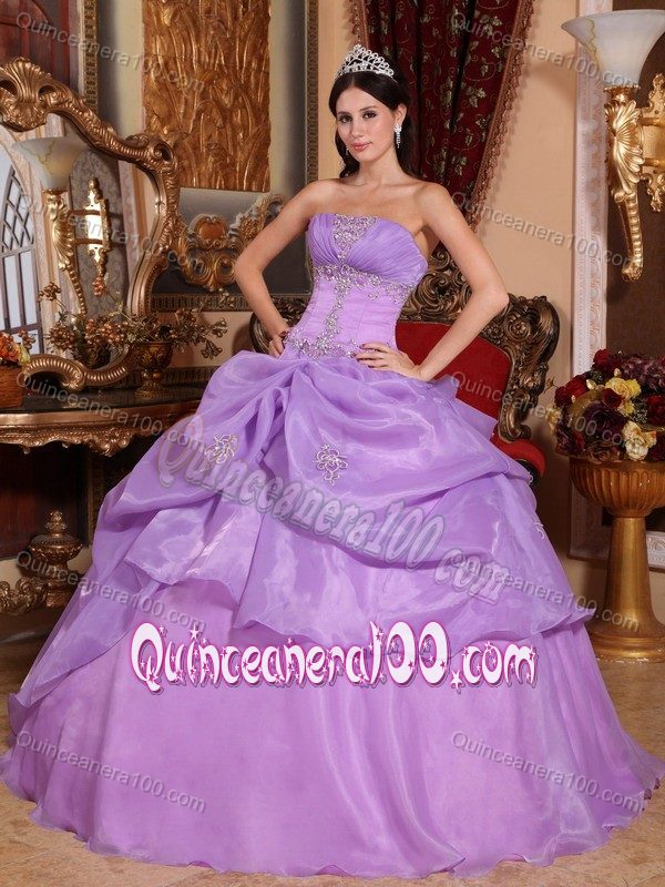 Lilac Strapless Sweet 15 Dresses in Organza with Beading