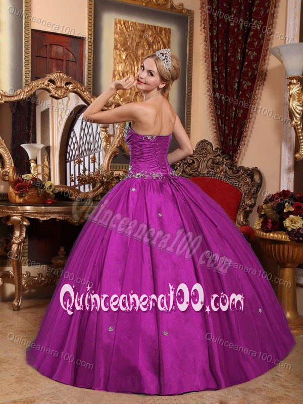 2013 Purple Strapless Taffeta and Tulle Quinceanera Downs