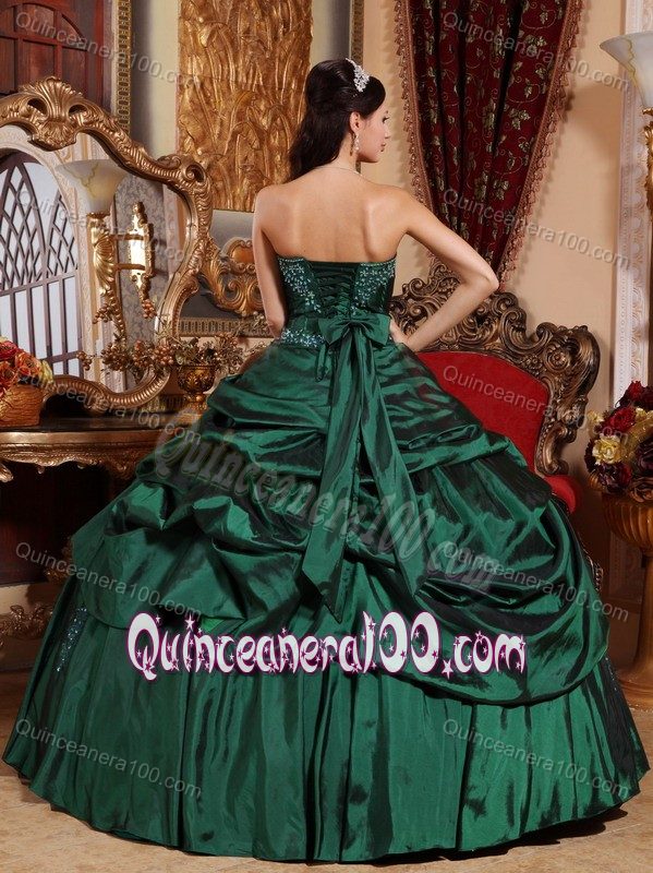 Discount Green Taffeta Strapless Beading Sweet 16 Dresses