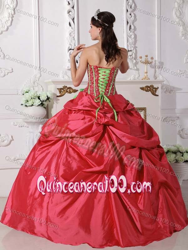 Strapless Taffeta Beading and Hand Made Flowers Quince Dress