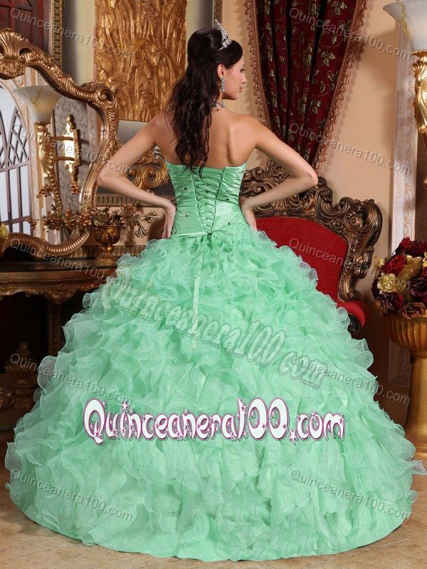 Cute Apple Green Quinceanera Gowns With Beaded and Pleated Bust
