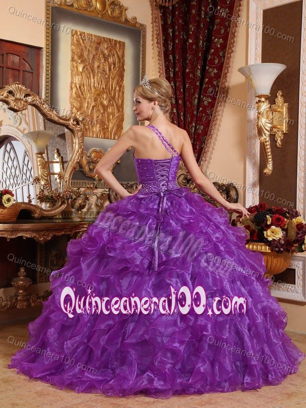 One Shoulder Ball Gown Quinceanera Dress in Purple with Ruffles