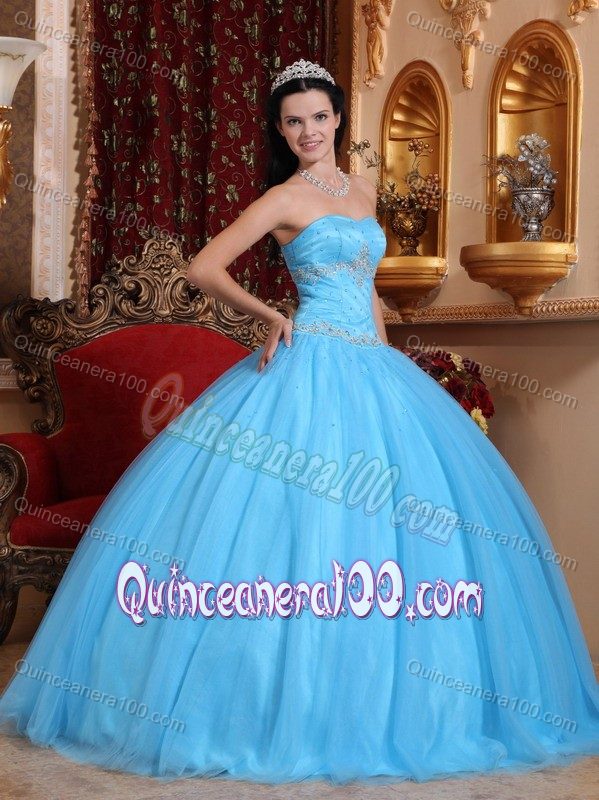 Aqua Blue Sweetheart Beaded Quinceanera Dress with Corset Back