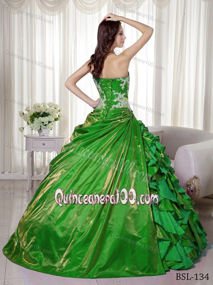 Green Strapless Dresses 15 with Ruffles and Appliques