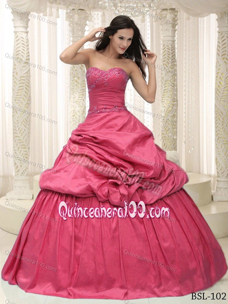 Hot Pink weetheart Quinceanera Dresses Gowns Appliques Lace Up