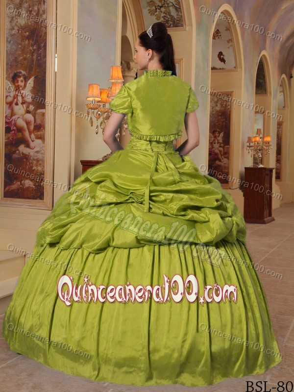 Yellow Green Sweetheart Quince Dress with Beading and Matching Jacket