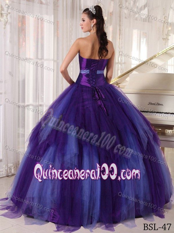 2014 Purple and Blue Tulle Strapless Sweet Sixteen Dresses with Beading