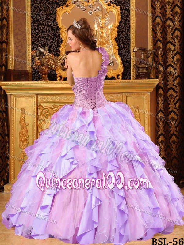 Multi-Color Quinceanera Dress with One Shoulder Neck and Ruffled Skirt