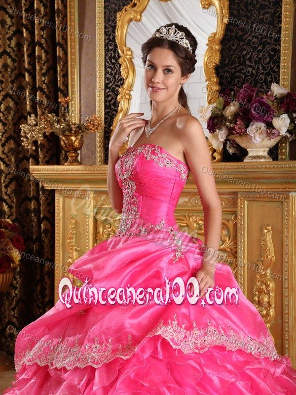 Hot Pink Sweet 15 Dresses with Appliques and Ruffled Layers for 2014
