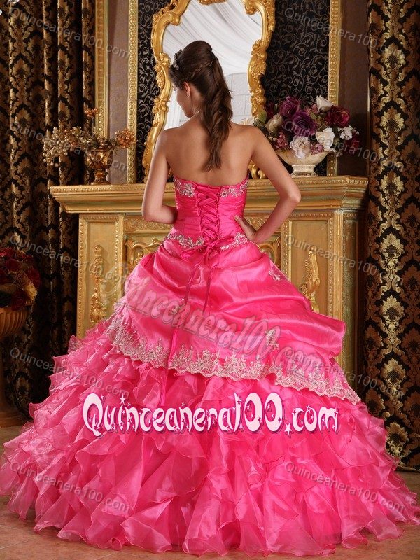 Hot Pink Sweet 15 Dresses with Appliques and Ruffled Layers for 2014