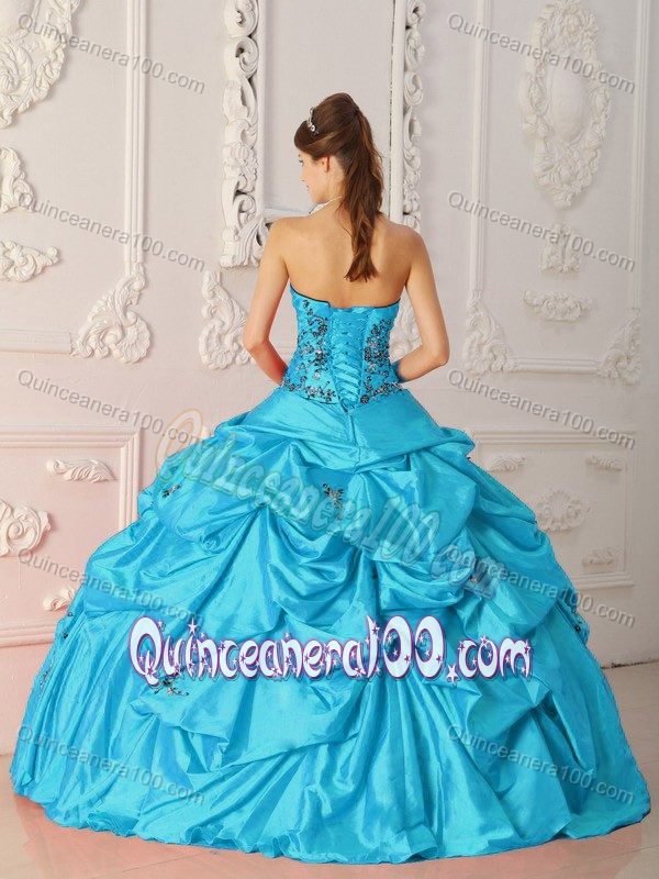 Plus Size Aqua Blue Pick Ups Appliqued Sweet Sixteen Dresses