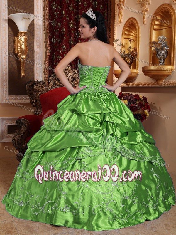 Pick Ups Strapless Embroidery Spring Green Quinceanera Dress