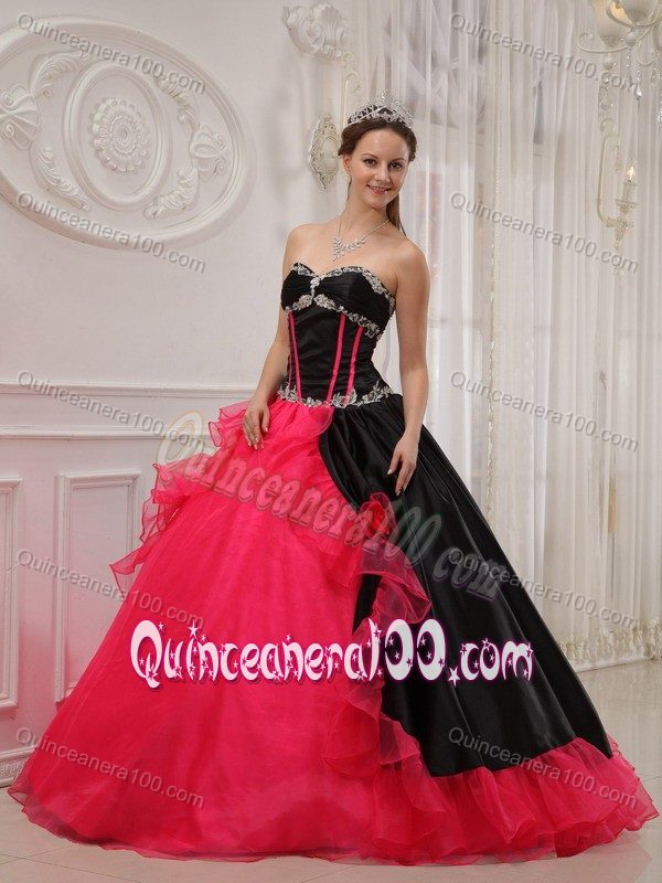Special Appliqued Red and Black Quinceanera Gown Dresses