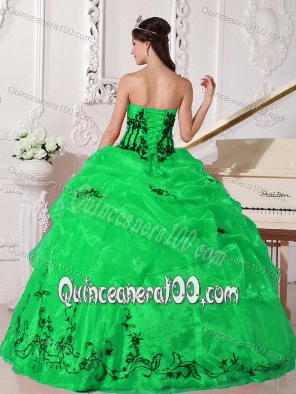 Fabulous Spring Green Dress for Sweet 15 with Black Appliques
