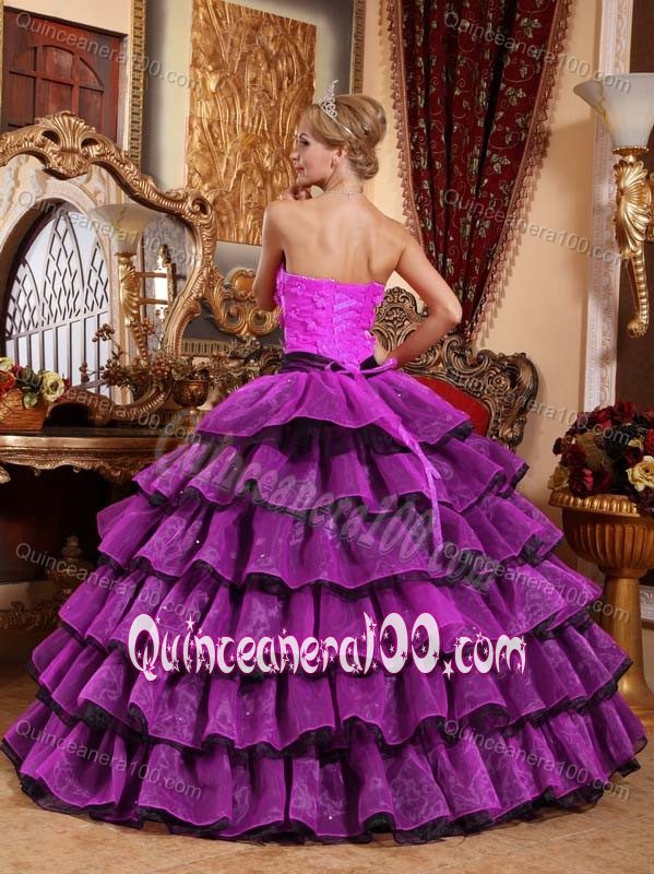 Beautiful Multi-color Ruffled Dress for Quince with Flowers