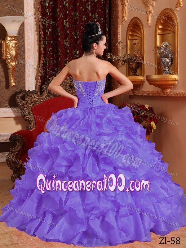 Light Purple Strapless Ruched Bodice Ruffled Dress for Quince