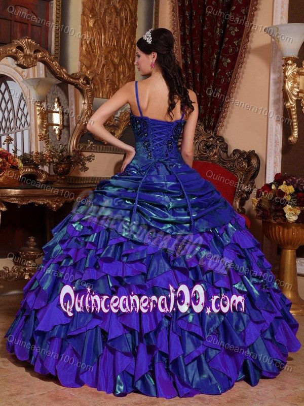Spaghetti Straps Pick-ups Ruffles Embroidery Dress for Quince