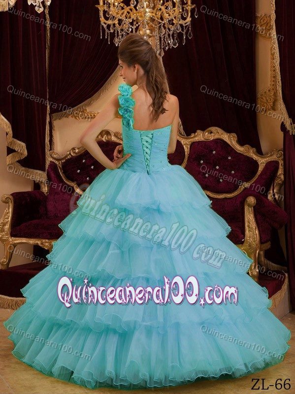 Mint Colored One Shoulder Multi-tiered Ruffled Dress for Quince