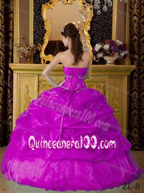 Fuchsia Sweetheart Pick-ups Appliques Dresses for a Quince