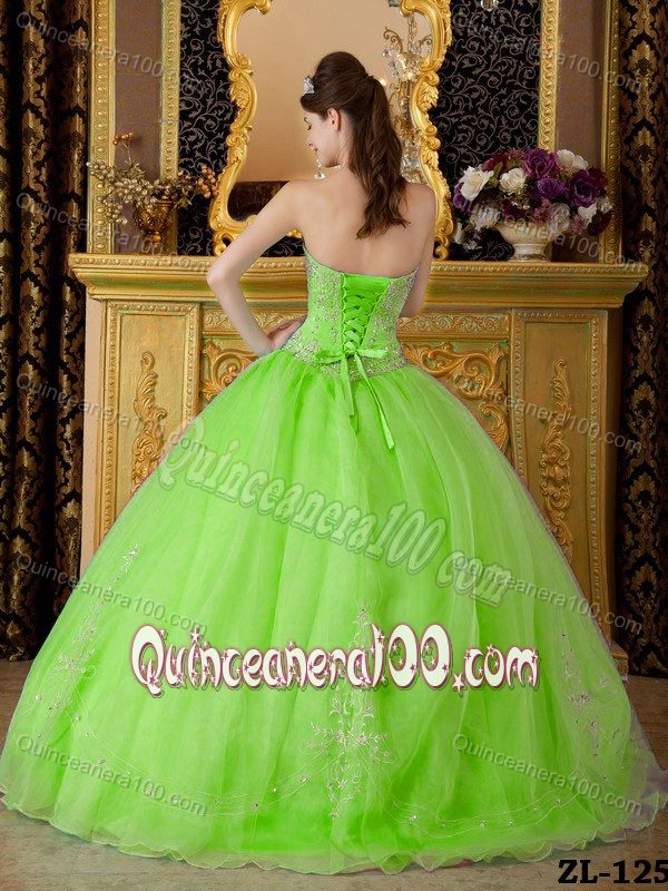 Cute Spring Green Strapless Organza Beading Sweet 16 Dresses