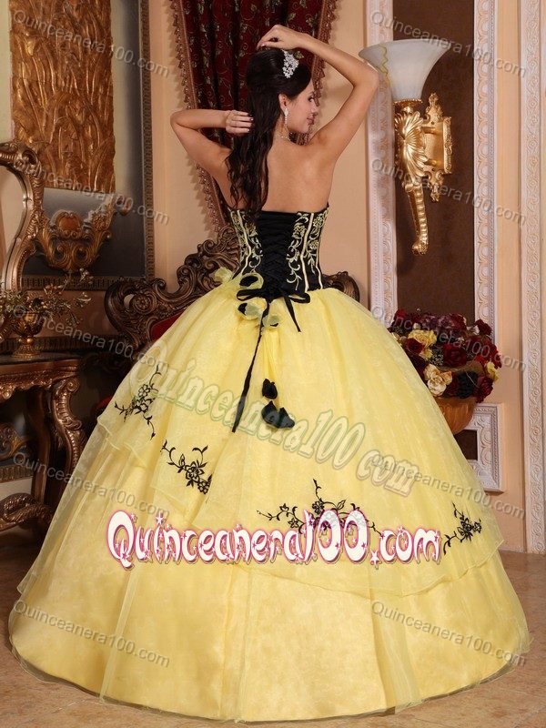 Embroidery Hand Made Flower Yellow Ball Gown Dresses15