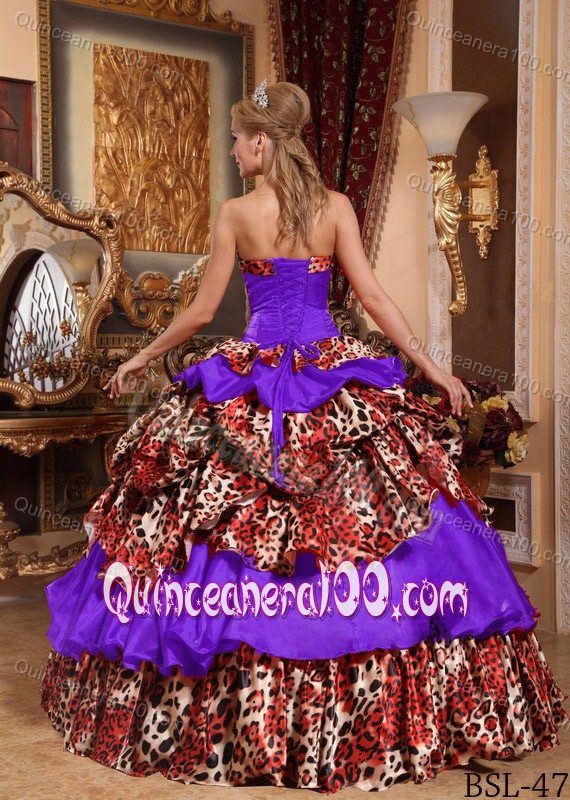 Luxurious Purple and Leopard Layered Quinceanera Gown Dresses