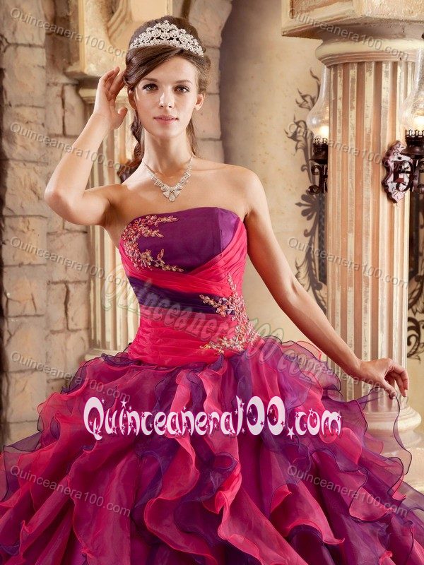 Multi-color Strapless Ruffled Organza Quinceanera Dress