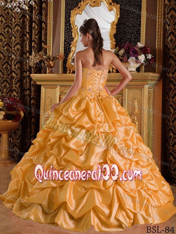 Strapless Floor Length Taffeta Quinceanera Dress with Pick-ups
