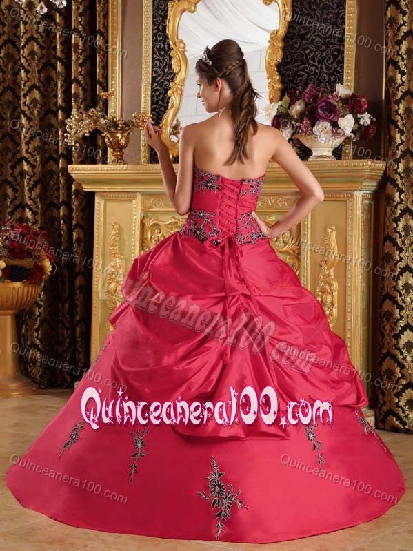 Attractive Red Taffeta Dress for Quinceaneras with Pick-ups