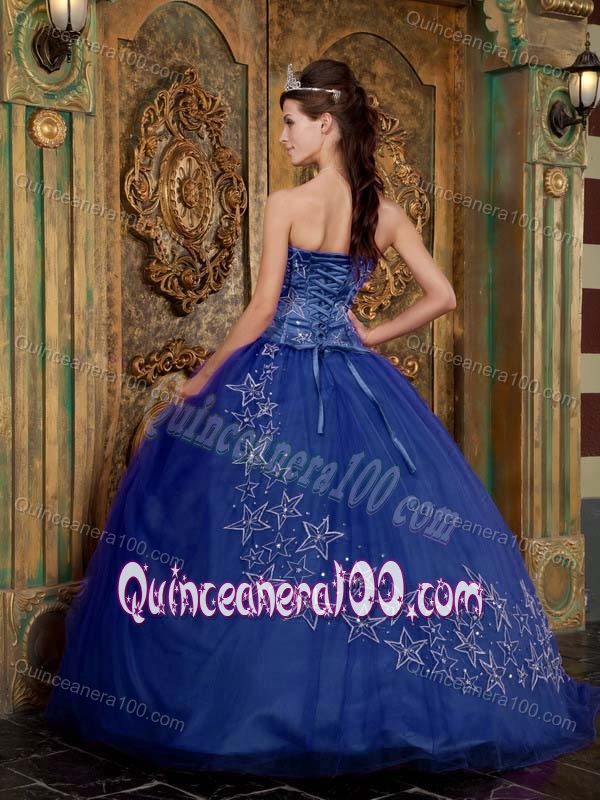 Royal Blue Sweetheart Ball Gown Tulle Quinceanera Gown Dresses