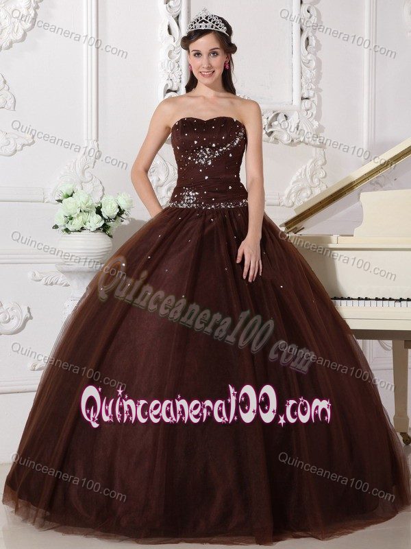 Brown Floor-length Ball Gown Tulle Dresses for Quinceanera