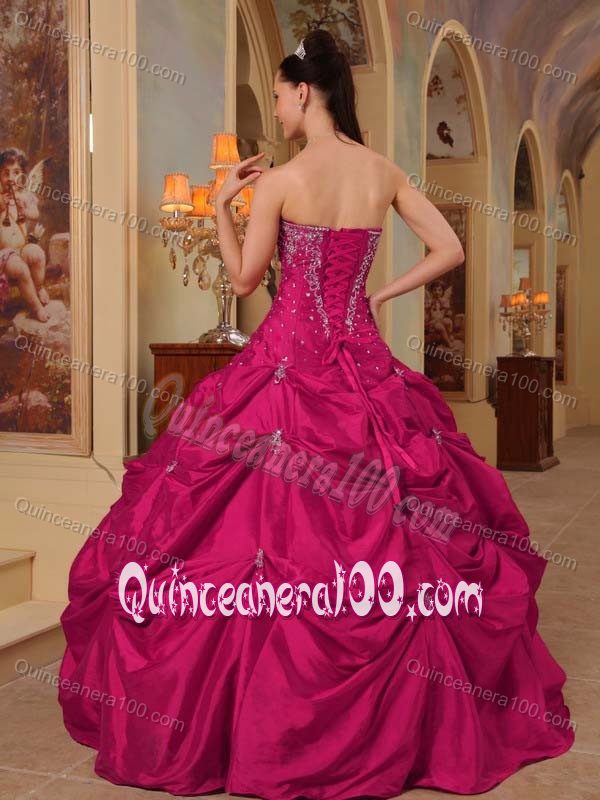Trendy Beaded Taffeta Quinceanera Gown Dresses with Pick-ups