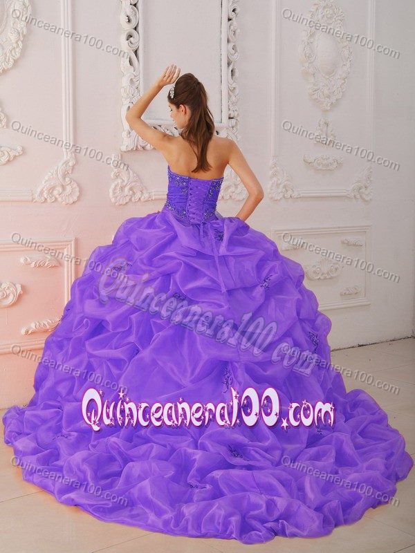 Purple Floor-length Strapless Taffeta Quinceanera Gown Dresses