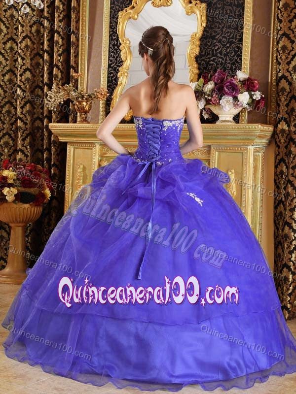 Purple Sweetheart Organza Dress for Quinceaneras with Appliques