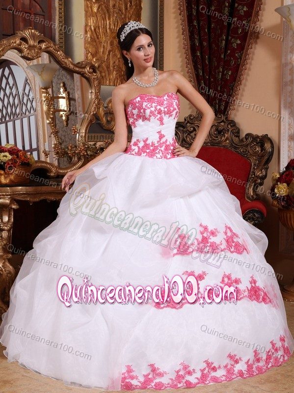 White Ball Gown Strapless Sweet Sixteen Dresses with Appliques