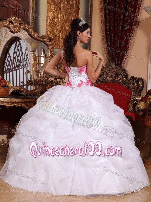 White Ball Gown Strapless Sweet Sixteen Dresses with Appliques
