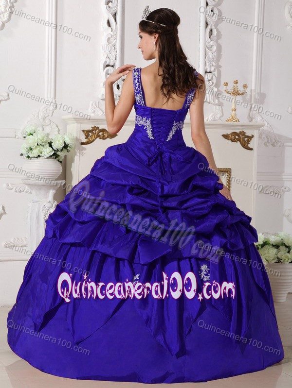 Royal Blue Scoop Taffeta Quinceanera Gown Dresses with Pick-ups