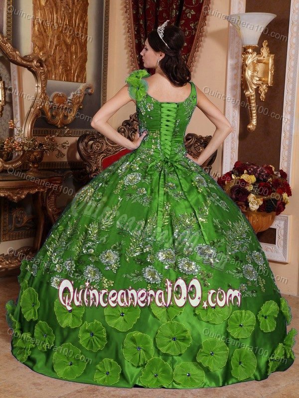 Green V-neck Beaded Quinceanera Gown Dresses with Appliques