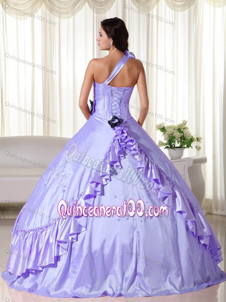 Lavender One Shoulder Floor-length Taffeta Quinceanera Dress
